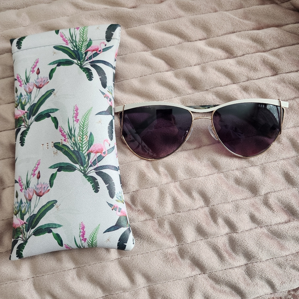 NWOT Ted Baker London Gold Frame Sunglasses with Dark Purple Lenses
